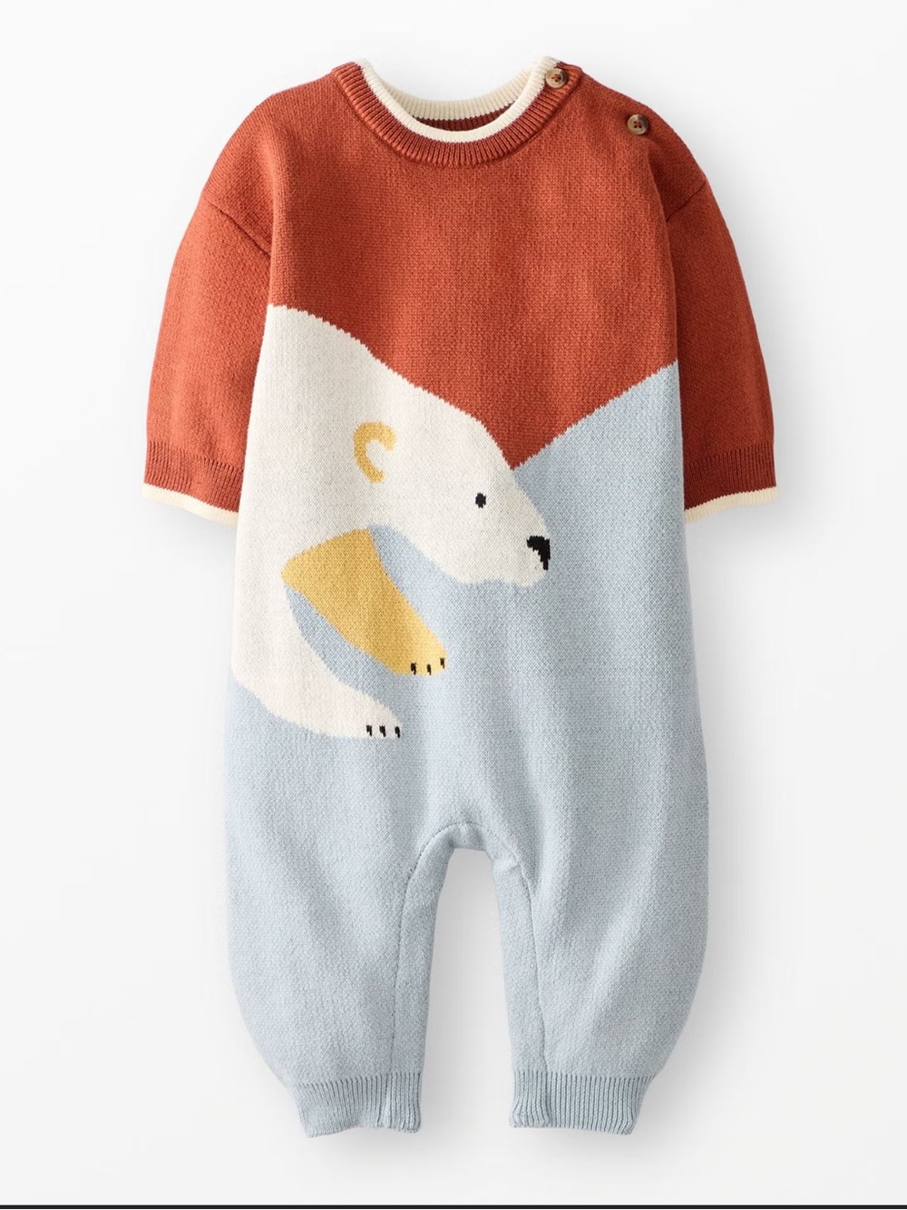 Hanna Andersson Rust, Light Blue & White Polar Bear Knit Footie